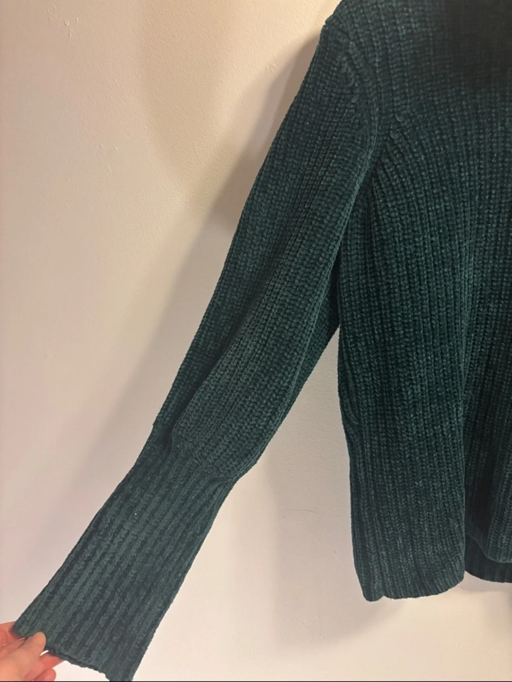 Dark Green Turtleneck Chenille Sweater With Romantic Sleeves Sz12UK/8US - Picture 3 of 4